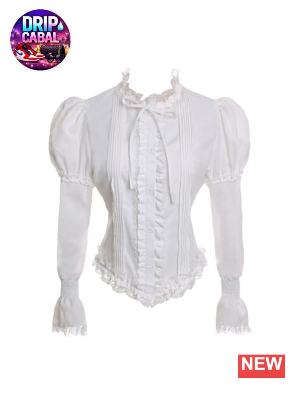 Victorian Lace Ruffle Neck Puff Long Sleeve Blouse Women Vintage Style